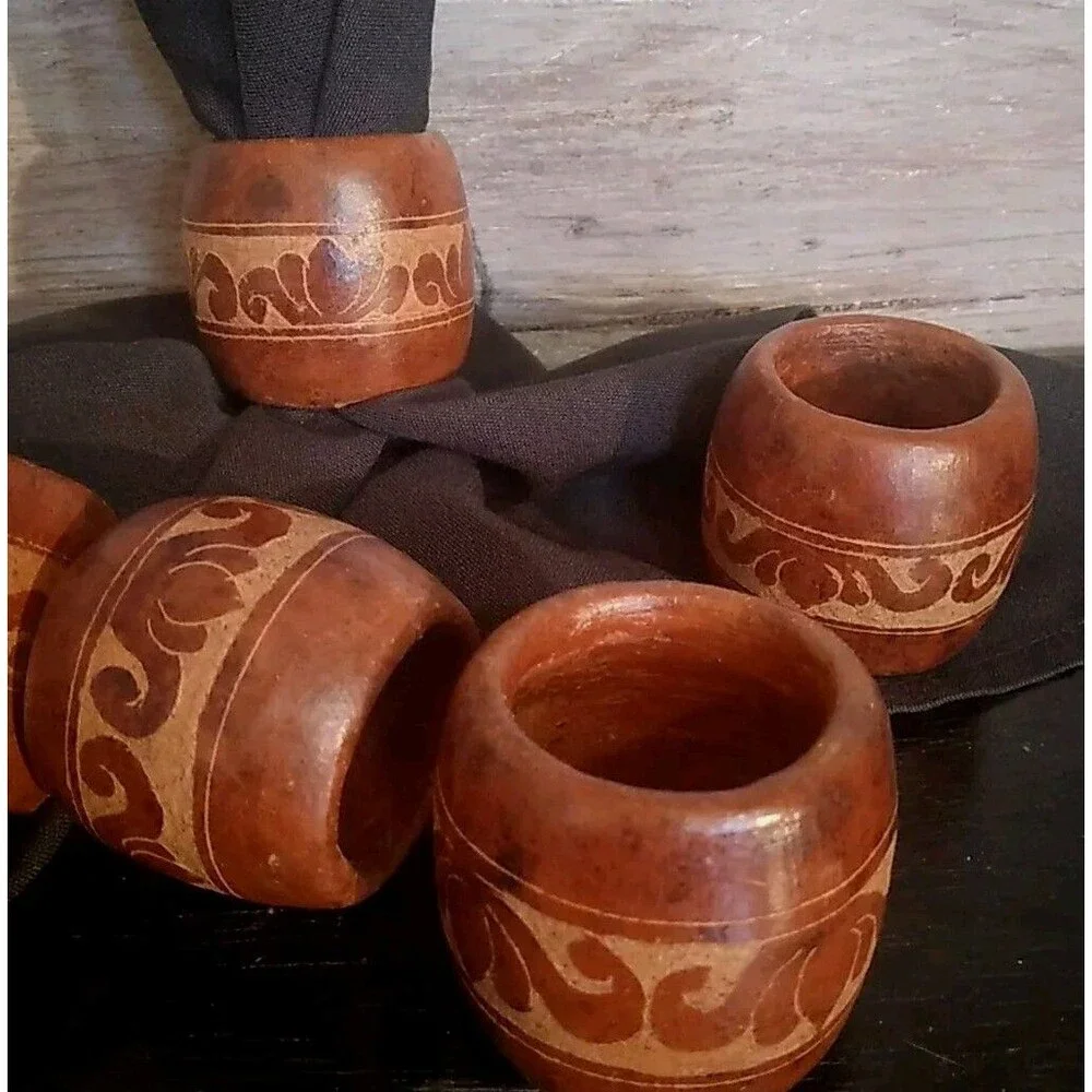 Vintage Wood Napkin Ring Set of 6 Wooden Napkin Holders Natural Minimalist Décor